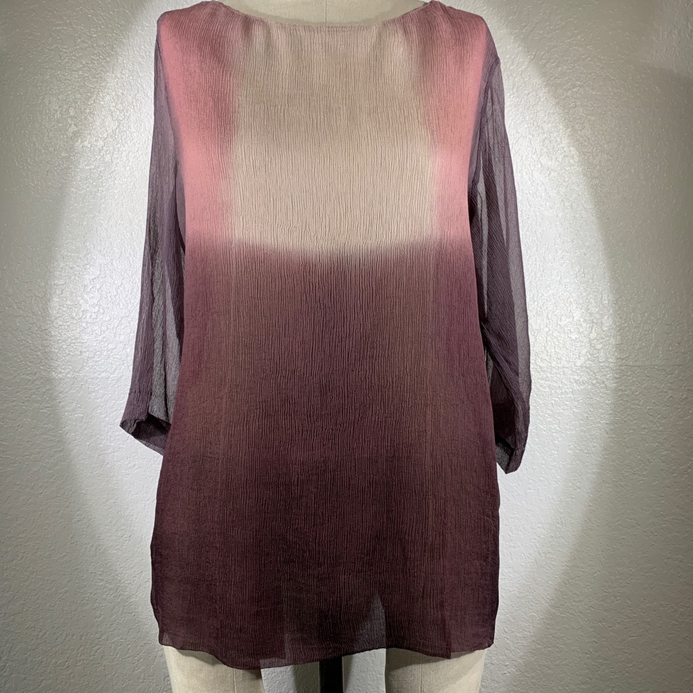 Viviana Uchitel Double Ply Silk Chiffon Flamingo Sunset Blouse NWT